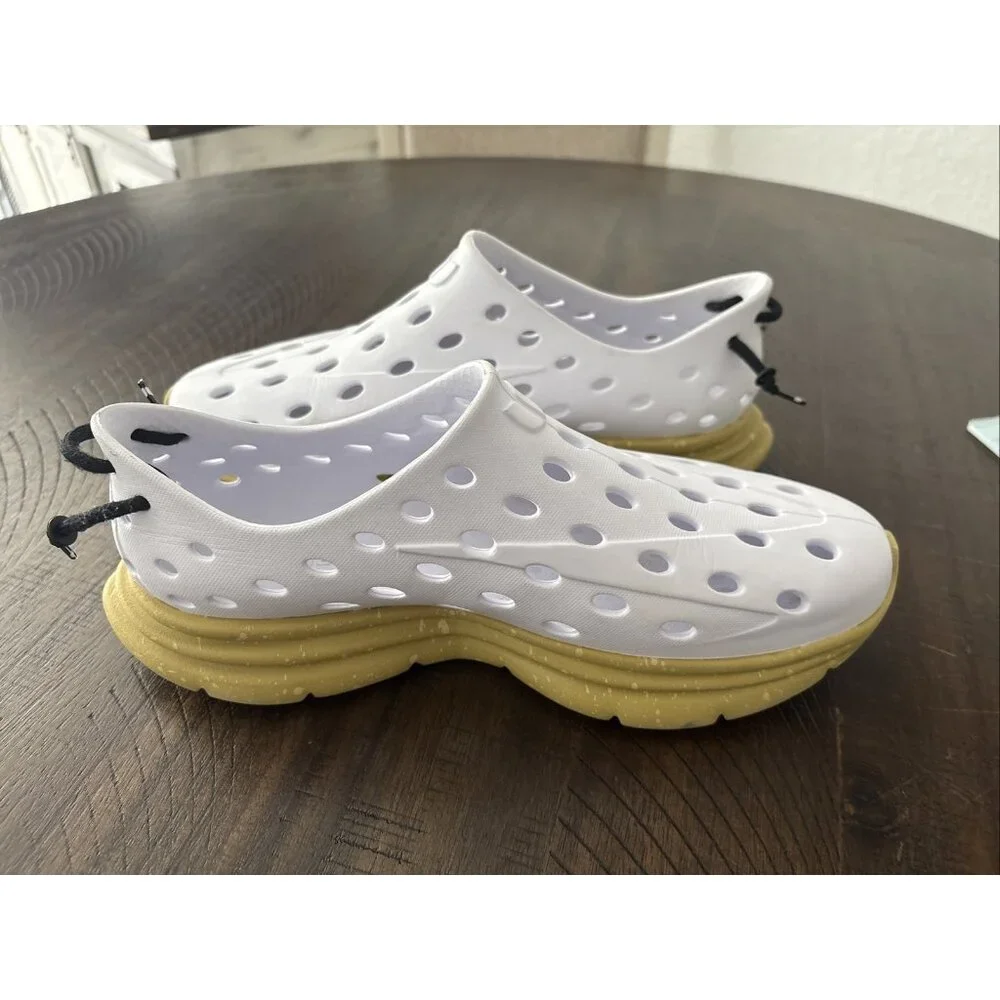 White Slip-On Ventilated Men's Loafers with Gold Sole